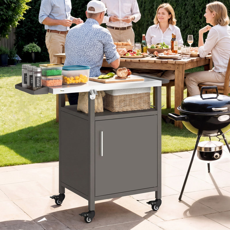 Chariot de barbecue extérieur avec armoire, support de four à pizza avec support à épices