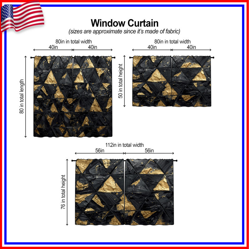 Rideaux de fenêtre noirs et noirs à texture triangulaire diaphane et obscurcissant - 2 panneaux, Obscurcissement de chambre