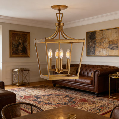Luminaire suspendu 4 lumières Nichi Gold avec ampoules DEL incluses, style pagode pour îlot de cuisine, salle à manger ou entrée