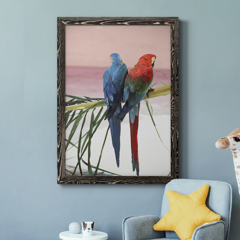Palm Parrots - Peinture sur toile encadrée, H 37,5 po x l 27,5 po x P 1,5 po, Cadre noir