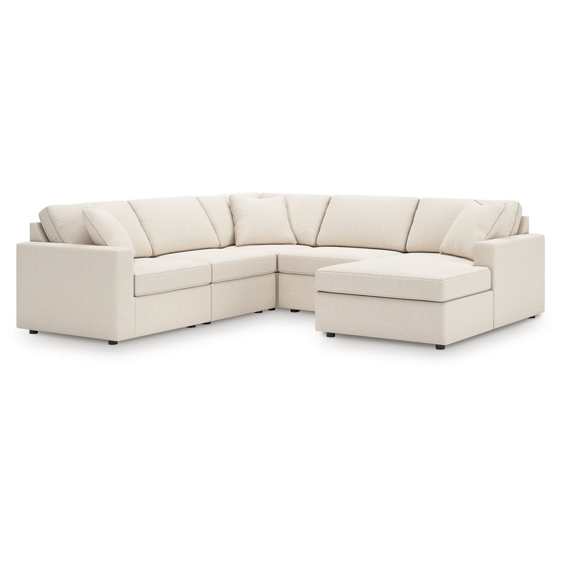 Canapé modulaire 5 pièces avec méridienne Depew, Orienté à droite, Polyester blanc