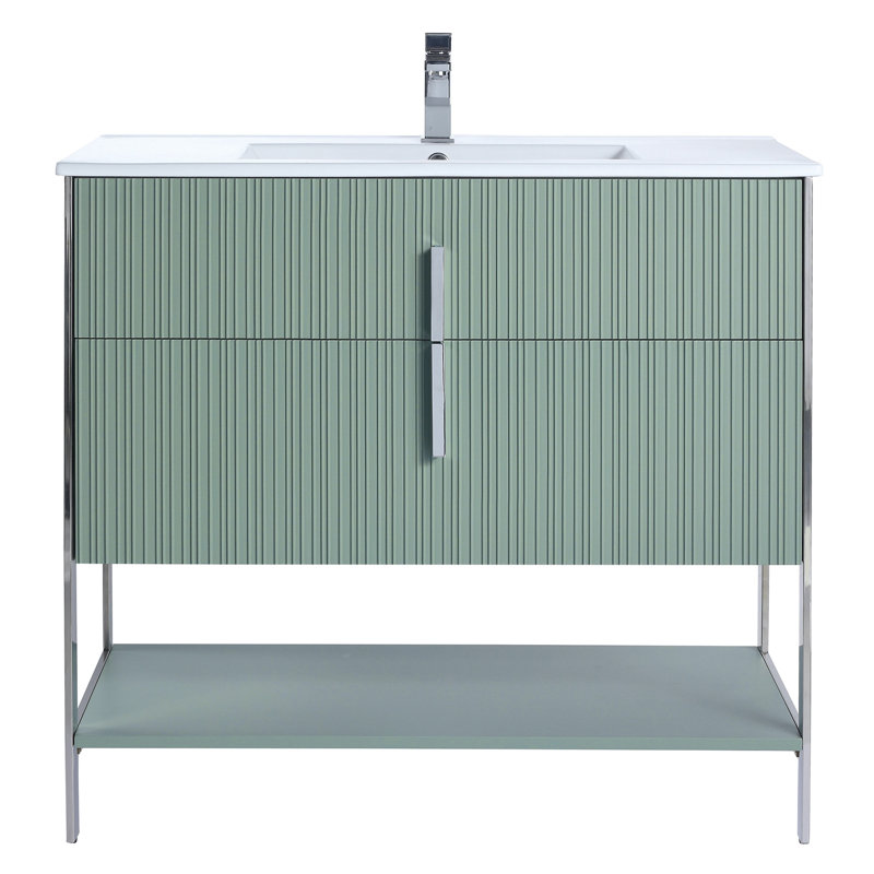  Serenity Modern Bathroom Vanity with White Ceramic Top, Chrome/Mint
