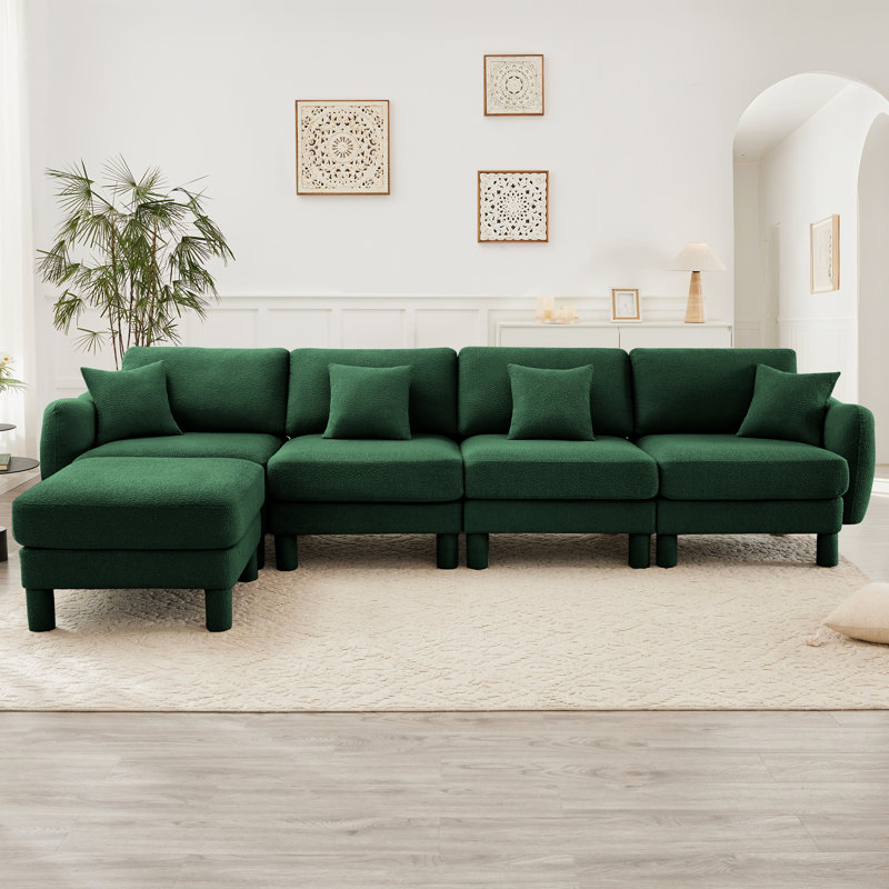 Canapé en tissu à 4 boucles avec un design convertible en forme de L, des pieds cylindriques distinctifs en forme de coquillage, amovibles et enveloppés, idéal pour se détendre dans divers espaces Tissu, 4, canapé, convertible