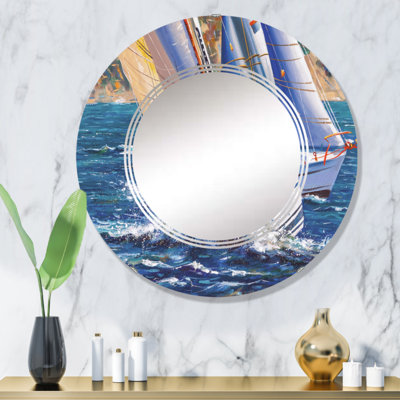 Voile régate sur mer sauvage - Miroir mural nautique et côtier rond