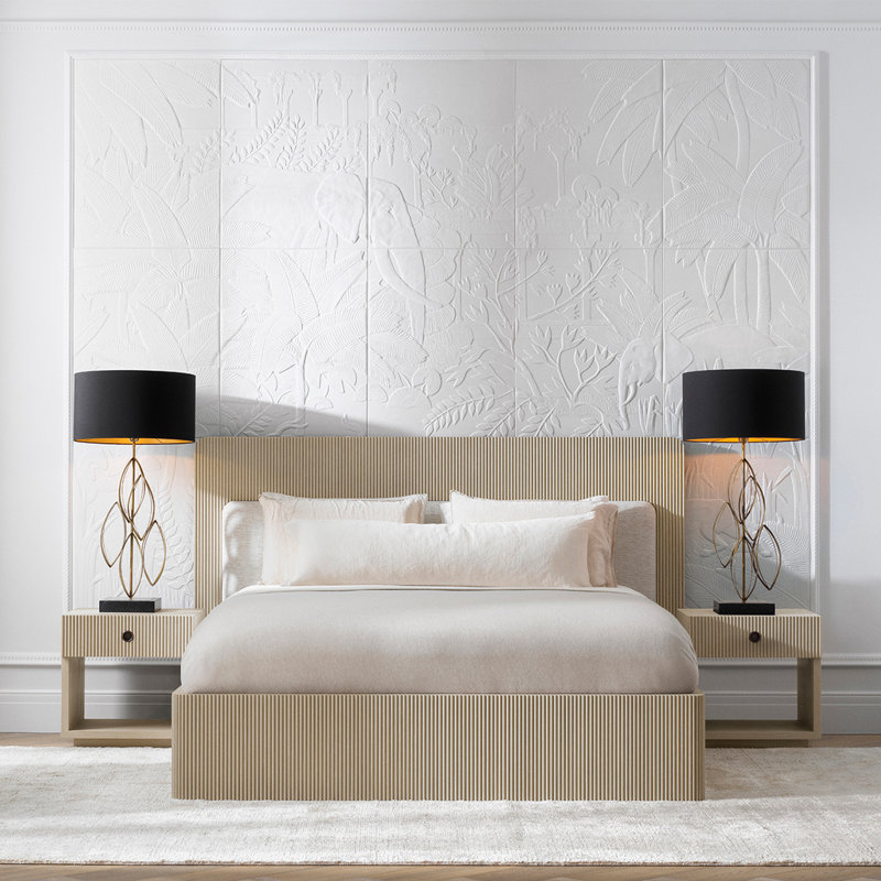 Dimitrios Upholstered Bed, Washed Oak/Durini Natural, Queen
