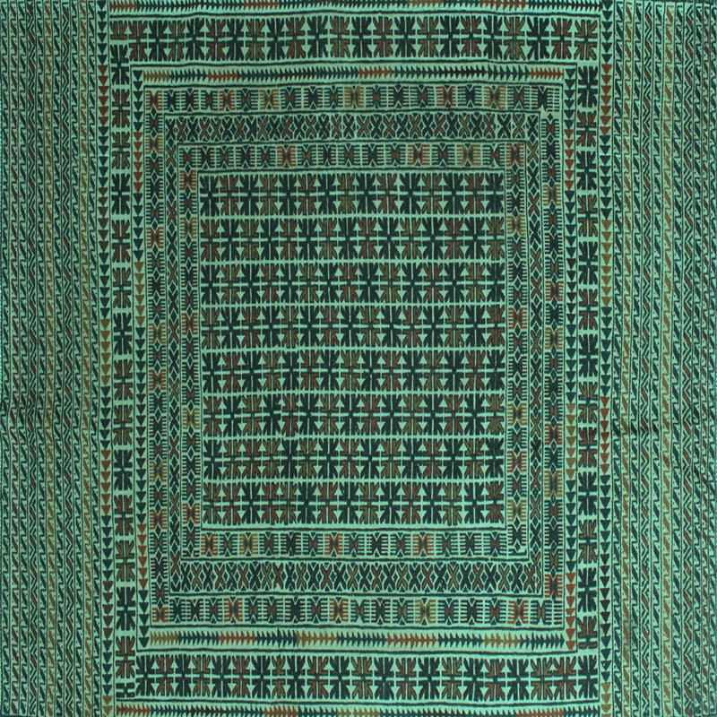 Tapis bleu sarcelle / gris, Carré 7 pi