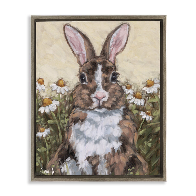 Portrait de lapin avec cadre flottant marguerites, design par Sara G. Designs, H 31 po x l 25 po