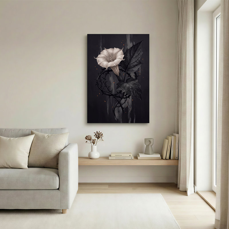 Art mural blanc sur toile de vignes épineuses blanches, 30"H x 20"W