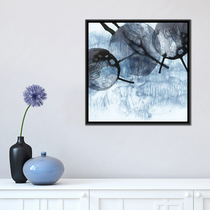 « dégoulinant cercles iii », reproduction sur toile, H 18 po x l 18 po x P 1,5 po, Toile avec cadre noir