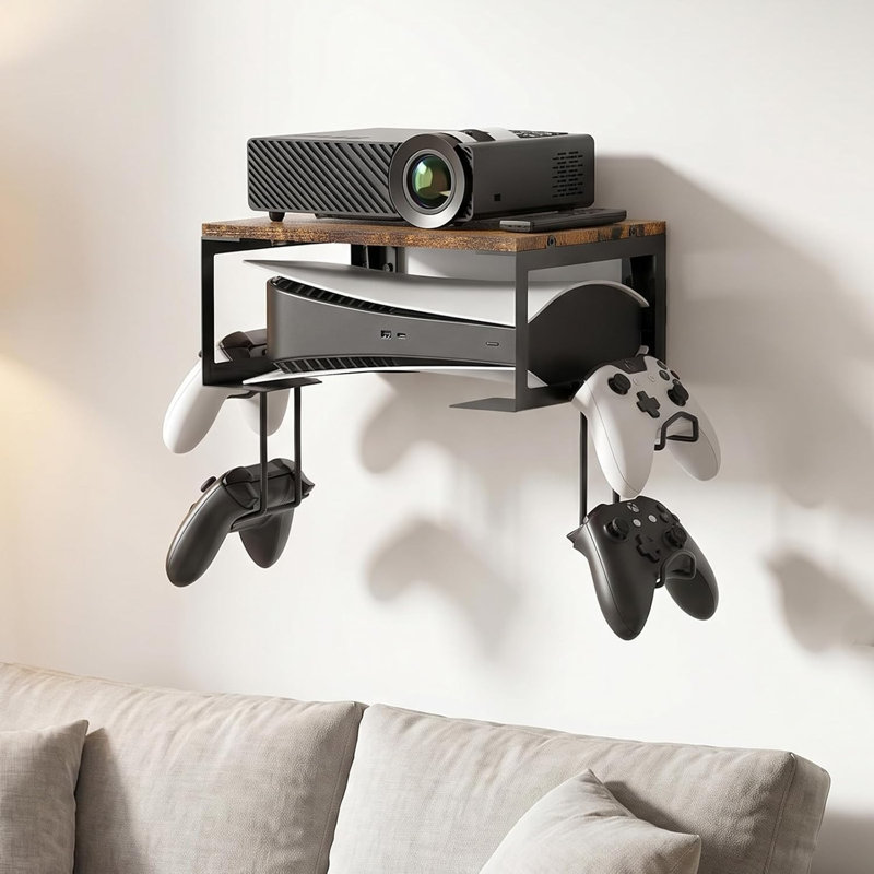 Tablette pour projecteur 2 niveaux pour lecteur DVD | Console flottante en bois avec console flottante et 4 crochets