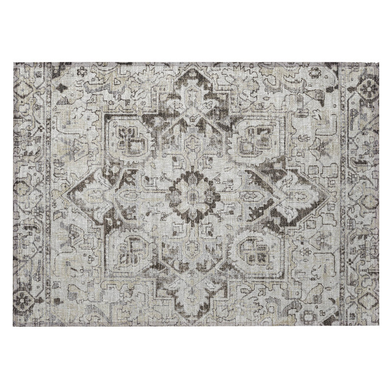 Tapis intérieur lavable antidérapant oriental ivoire et brun foncé 2 pi x 3 pi