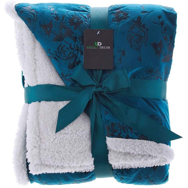 Jeté en sherpa et micro-fourrure, Bleu sarcelle