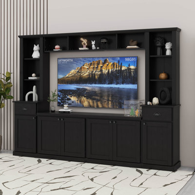 Entertainment Wall Unit With Bridge, Modern TV Entertainment Center, Wood Television Stands With 9 Shelves, 2 Drawers, And 4 Cabinets by Red Barrel Studio