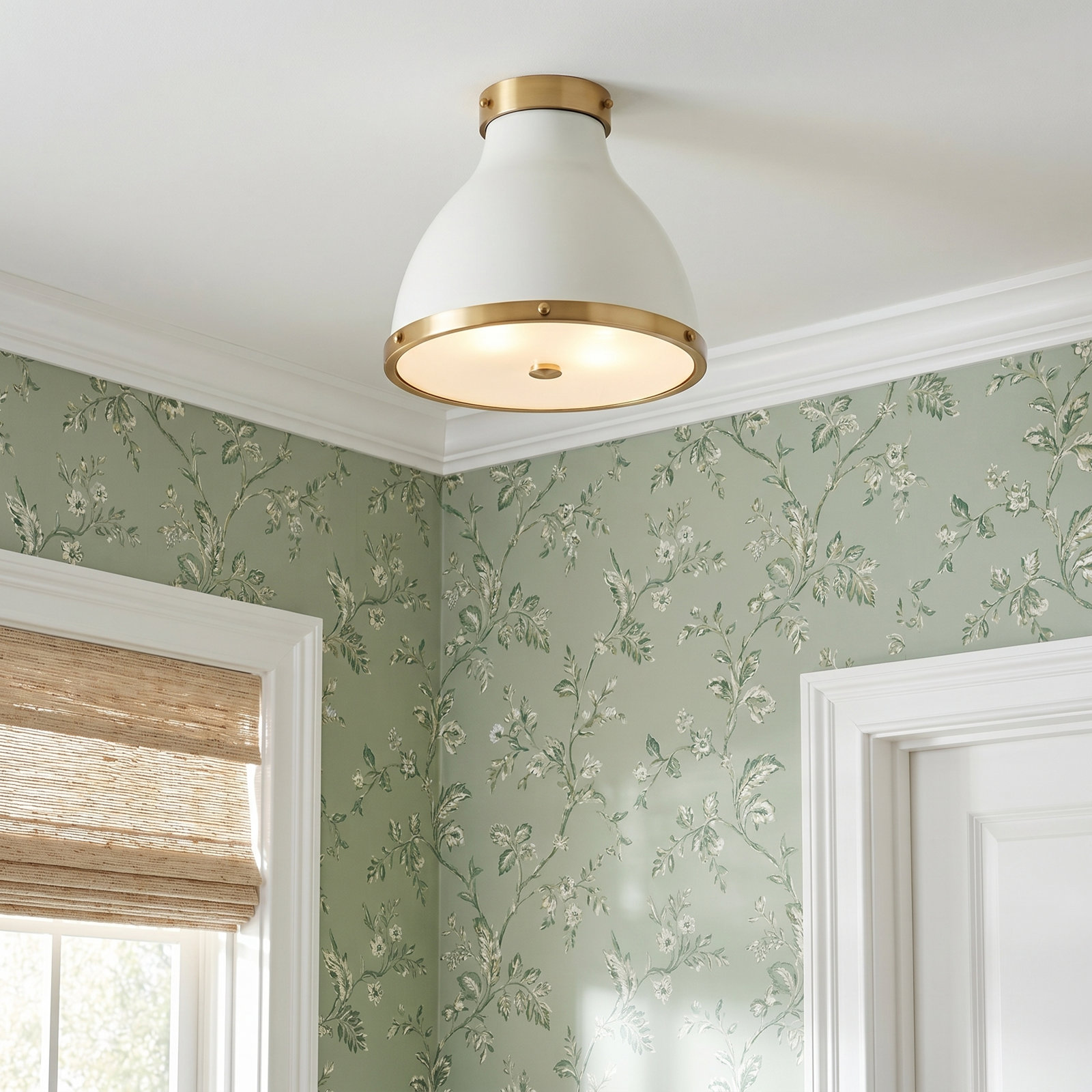 Painted No. 3 2-Light Flush Mount, White/Gold