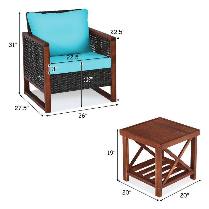 Krawczyk Acacia 2 - Person Patio Conversation Set with Cushions, Turquoise