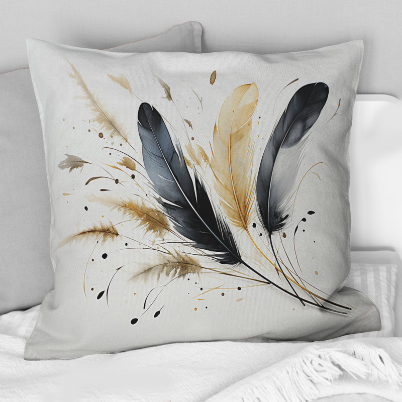 Asian Art Feathers Sumi IV - Coussin décoratif à imprimé d'art asiatique