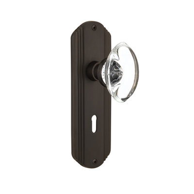 Deco Plate with Decorative Keyhole and Oval Clear Crystal Door Knob