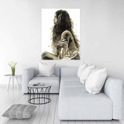 Woman in Sepia - Illustrative Figurative Canvas for Home Decor