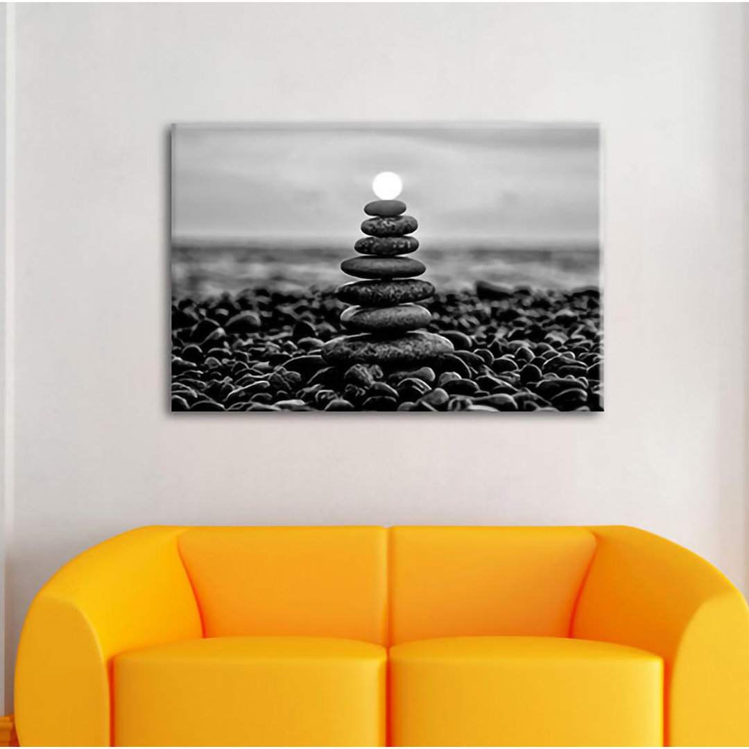 Pebble Pyramid In Sunset, Monochrome As Canvas Picture