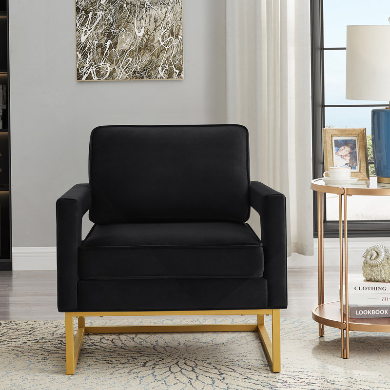 Chaise d'appoint de style moderne avec base en métal doré, Noir