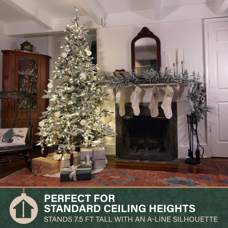 Fraser Hill Farm 10-Ft. Flocked Mountain Pine Christmas Tree With Smart String Lighting, FFMP010-3SN, 7.5' H