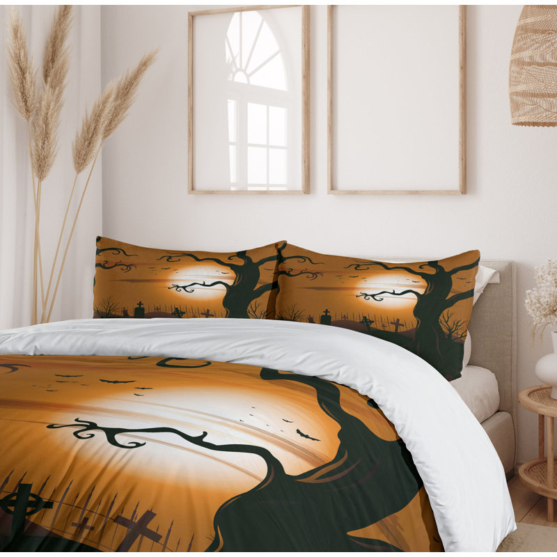 King Size Halloween Cemetery Scene Microfiber Duvet Cover Set