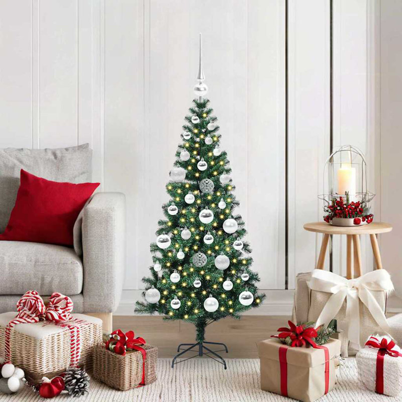 vidaXL Artificial Pre-lit Christmas Tree Green PVC and Metal, 3.94 ft