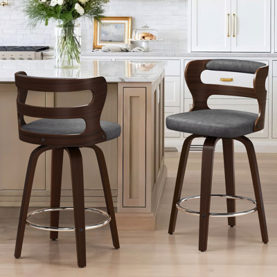 Deshunda Swivel Upholstered Counter Stool with Solid + Manufactured Wood Frame