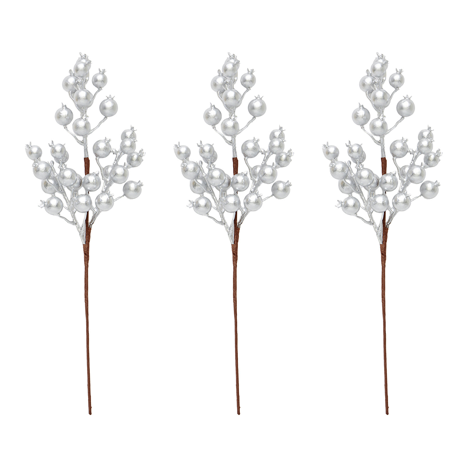Holly Berry Floral Stems, Silver