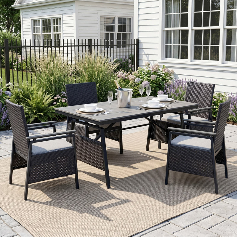 Ensemble de 2 chaises de salle à manger d'extérieur en aluminium et rotin pour terrasse avec coussins amovibles
