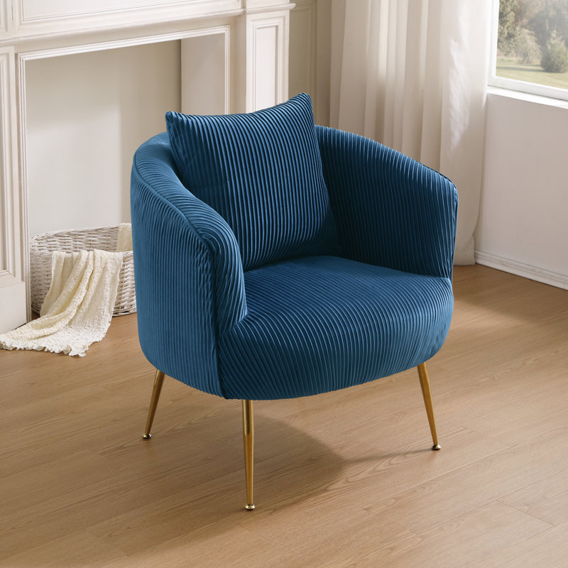 Letona 28.74" W Velvet Barrel Chair with gold metal legs, Blue