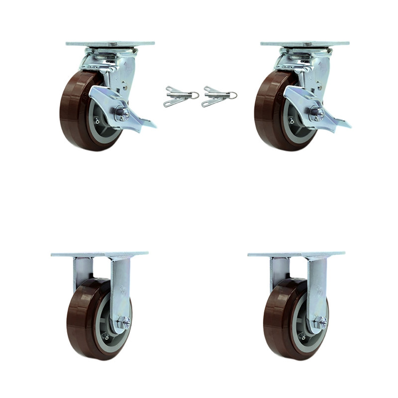 4 Piece Polyurethane Caster Set with 2 Brakes