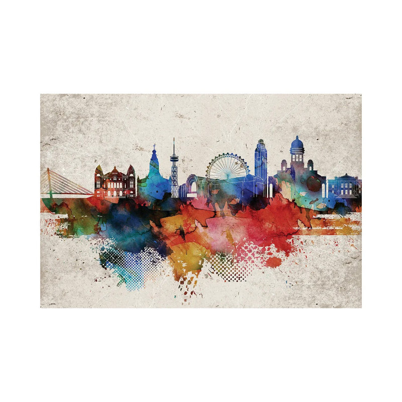 Helsinki Abstract Skyline by WallDecorAddict - Wrapped Canvas Print, 20.32 cm H x 30.48 cm W