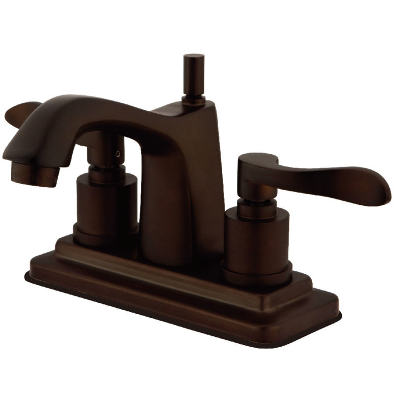 Kingston Brass Two-Handle 3-Hole Deck Mount 4" Centerset Bathroom Faucet with Brass Pop-Up, Oil Rubbed Bronze