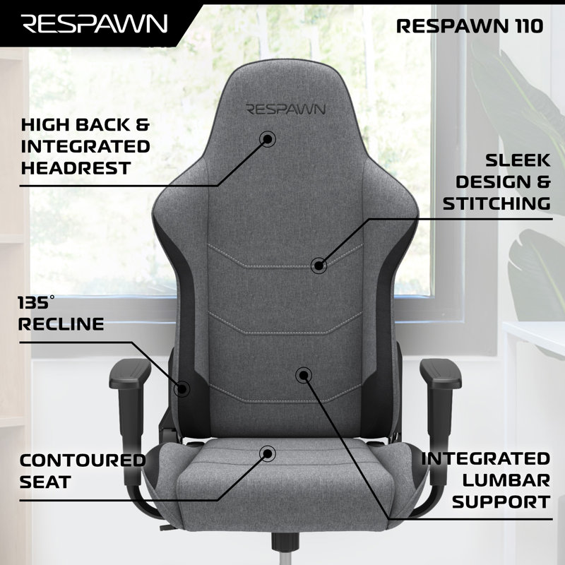 RESPAWN 110 Gaming Chair - Gamer Chair PC Computer Chair, Ergonomic Gaming Chairs, Office Chair with Integrated Headrest, Gaming Chair for Adults 135 Degree Recline with Angle Lock