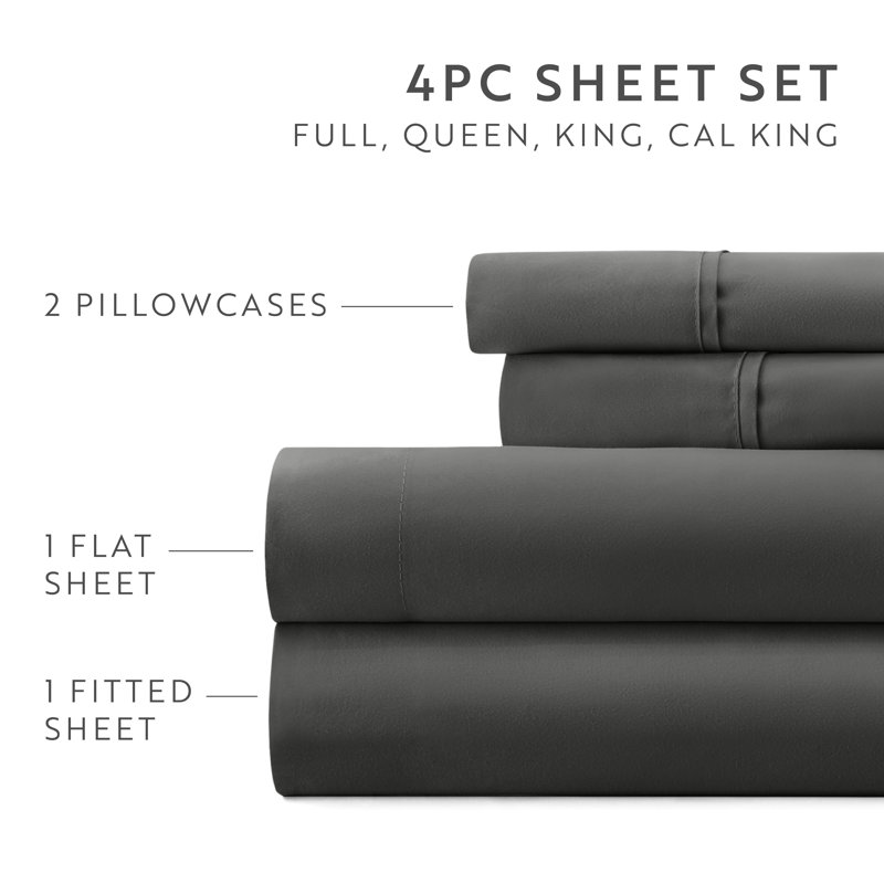 Sheet Set Solid Microfiber Ultra Soft Bedding, Gray, California King Sheet Set with 2 Pillowcases