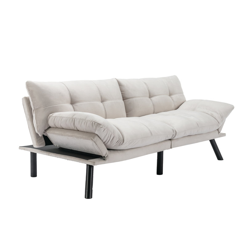 Canapé-lit inclinable convertible 70,9 po avec accoudoirs réglables, Velours blanc
