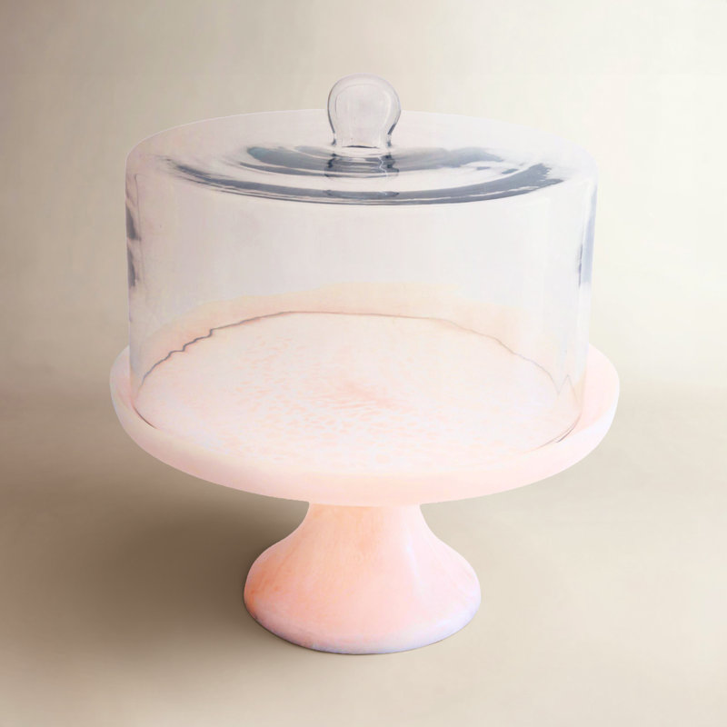 Présentoir à gâteaux en résine et dôme Lucente, Rose / transparent