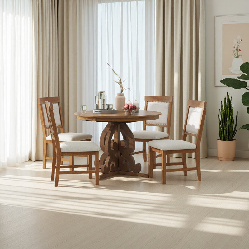Ensemble de salle à manger 5 pièces rétro fonctionnel, 1 table extensible avec une rallonge de 16 pouces et 4 chaises rembourrées