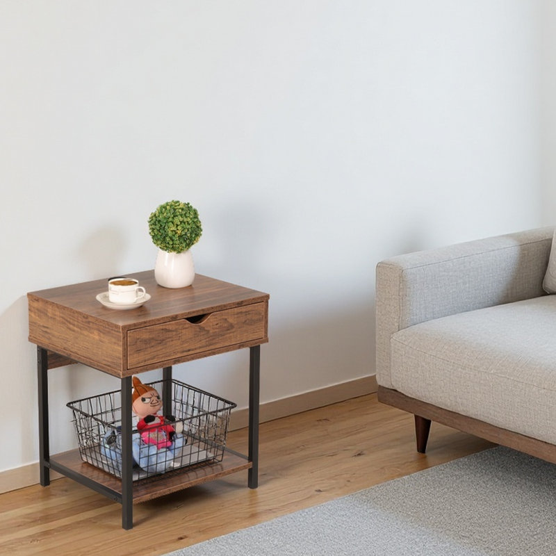 Table d'appoint avec rangement Kila - Petite table polyvalente pour le bureau personnel, Noir, Brun