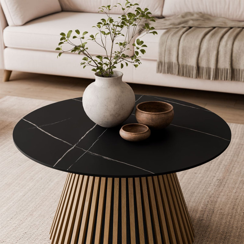 Pedestal Coffee Table, Black Fake Marble, Marble