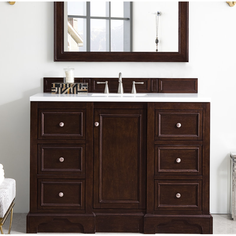 De Soto 48'' W Single Vanity, Bright White, Carrara White Marble, 8" Widespread