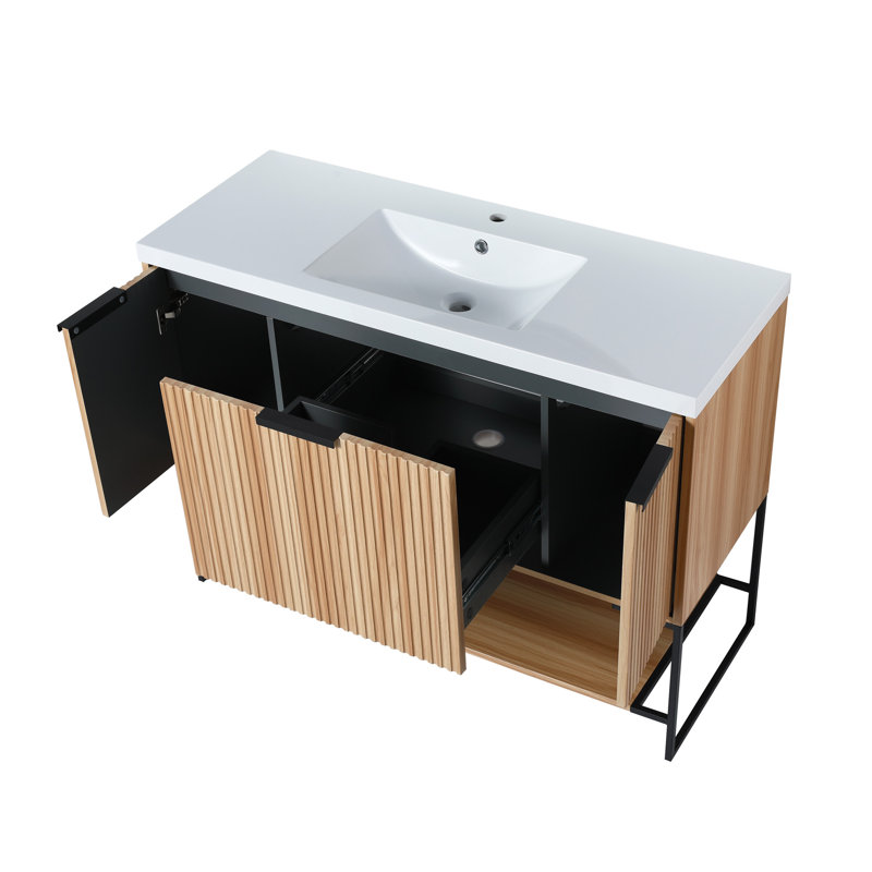 Meuble-lavabo autoportant de 48 pouces avec lavabo en résine et caractéristiques haut de gamme