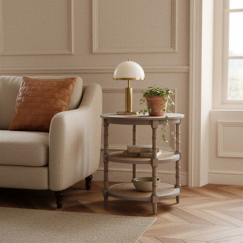 Table de bout en bois massif Cotterell, Gris