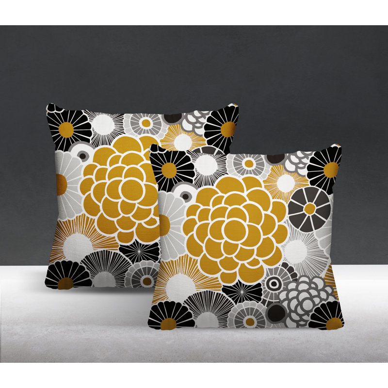 Floral Outdoor Reversible Throw Pillow, 17W" x 17H", Yellow