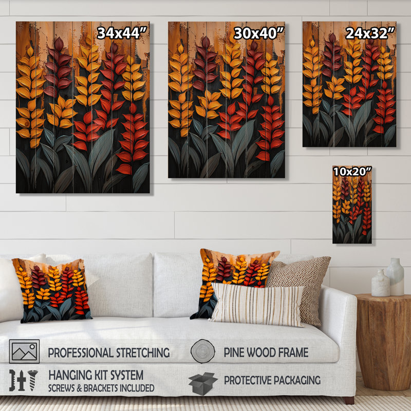 Autumn Plants Petals Of The Season IV - Plants Wood Wall Art - On Natural Pine Wood, 20" H x 10" W x 0.78" D