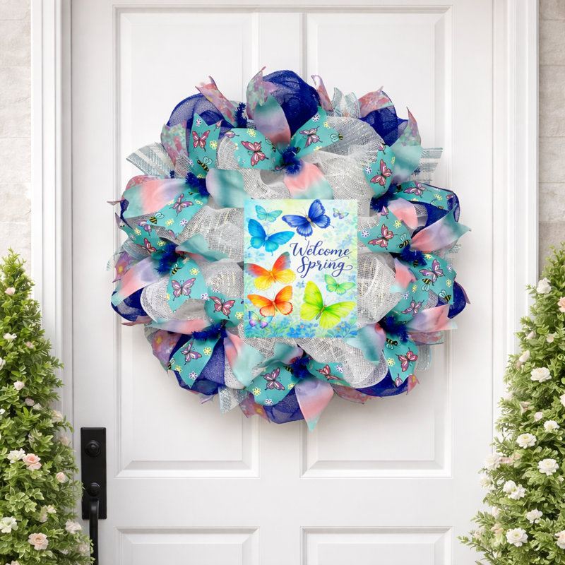 Spring Welcome Butterflies Wreath