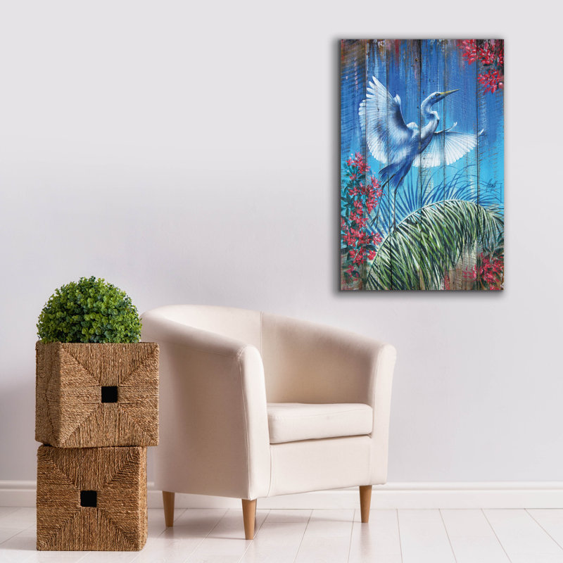 «Heron Fence» par James Mazzotta, art mural sur toile, H 40 po x l 26 po x P 1,5 po