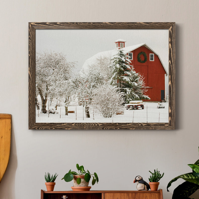 Festive Barn - cadre photo, reproduction d'art sur toile, Noyer, H 31 po x l 44 po x P 1 po