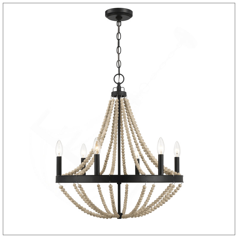 Luminaire suspendu en bois perlé à six lumières de style chandelier en bois pour la salle à manger
